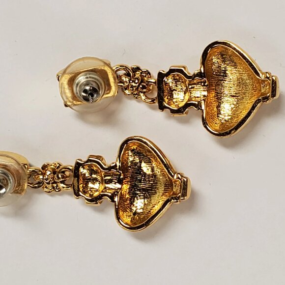 Vintage Grecian Drop Earrings - Gold tone with Aquamarine and Clear Rhinestones - Picture 8 of 9